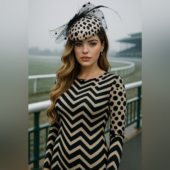 Accessories - Leopard Spotted Fascinator w Veil Kentucky Derby Oaks Headpiece Headwear Hat